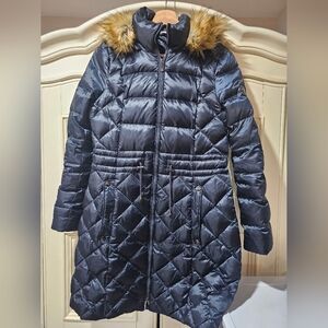 Dawn Levy XS  DL2 Navy Down Puffer Coat with Faux Fur Trim  Kourtney